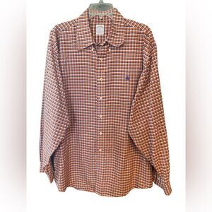 Brooks Brothers Men’s Sz XL Orange Blue Plaid Classic Button Down Collar Shirt